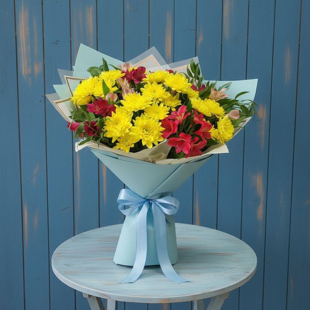 Букет цветов из: Альстромерии и Хризантемы в Сараи