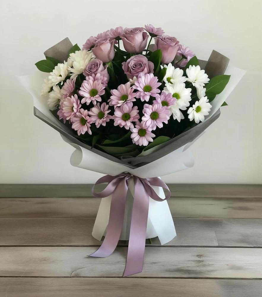 Букет цветов из: Хризантемы и Розы в Сараи