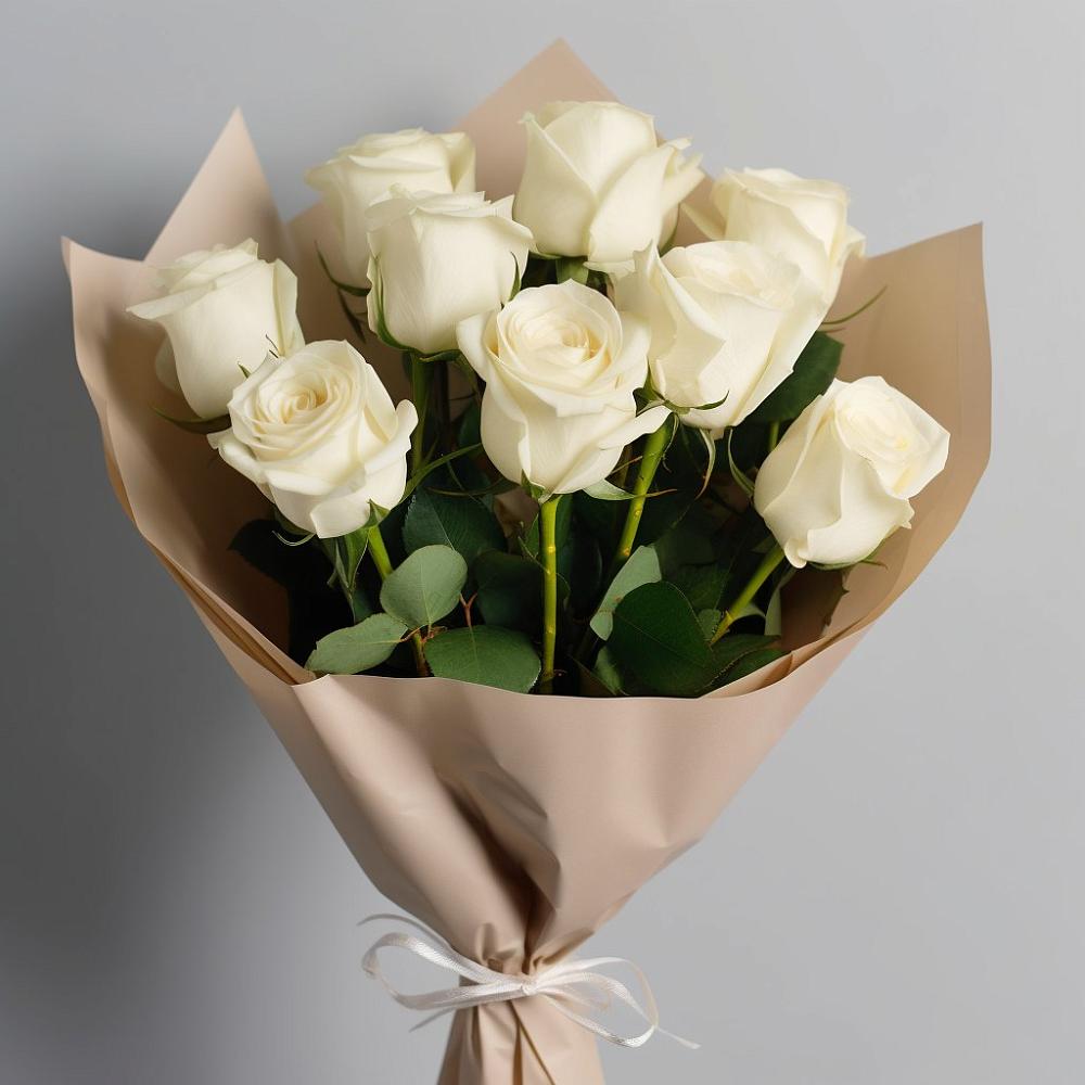 Букет 9 Белых роз Эдлесс Лав в Сараи