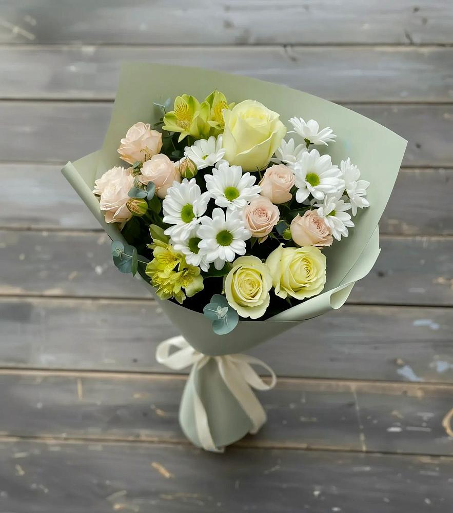 Букет цветов из: Альстромерии, Розы и Хризантемы в Сараи