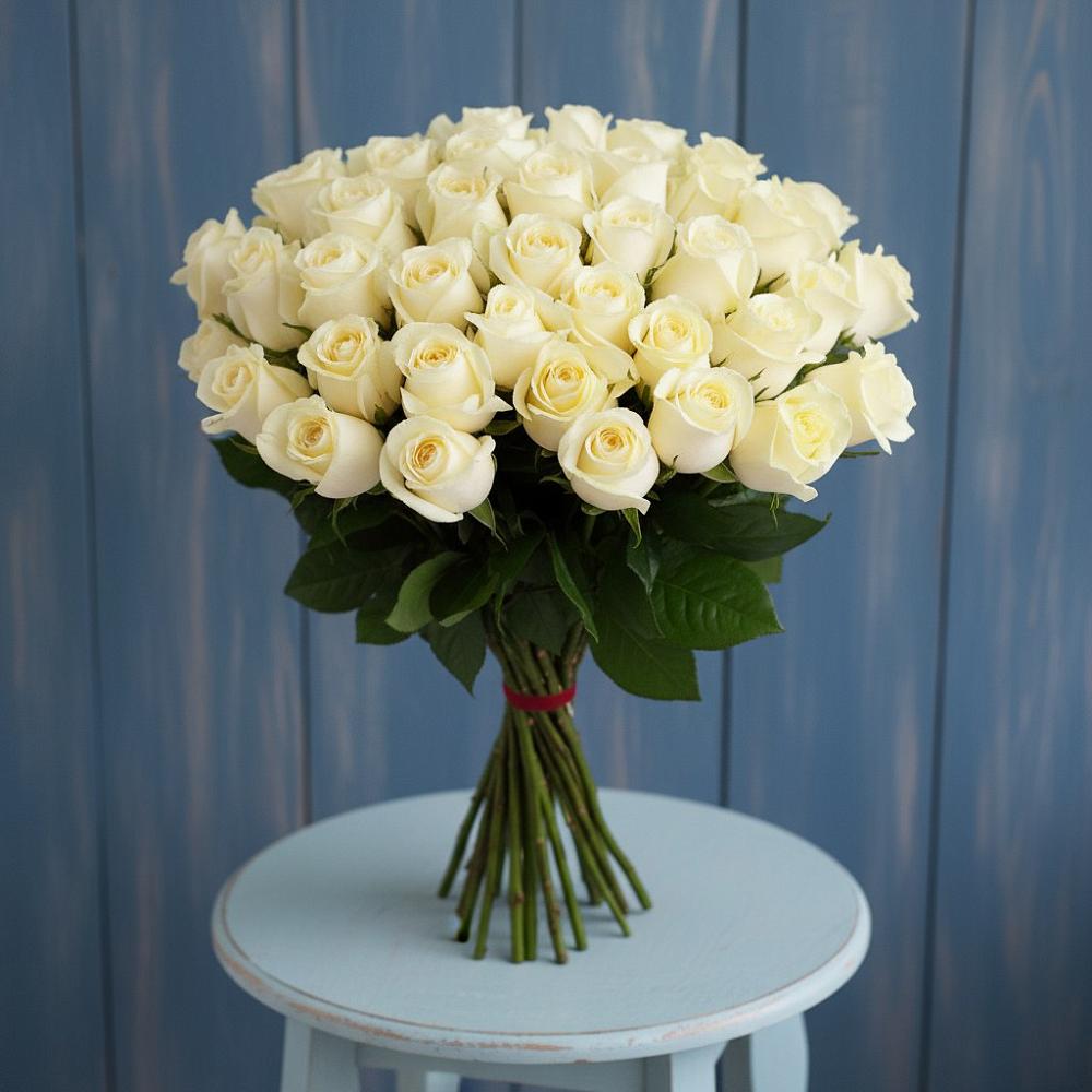 Букет 51 Белая роза Эдлесс Лав в Сараи