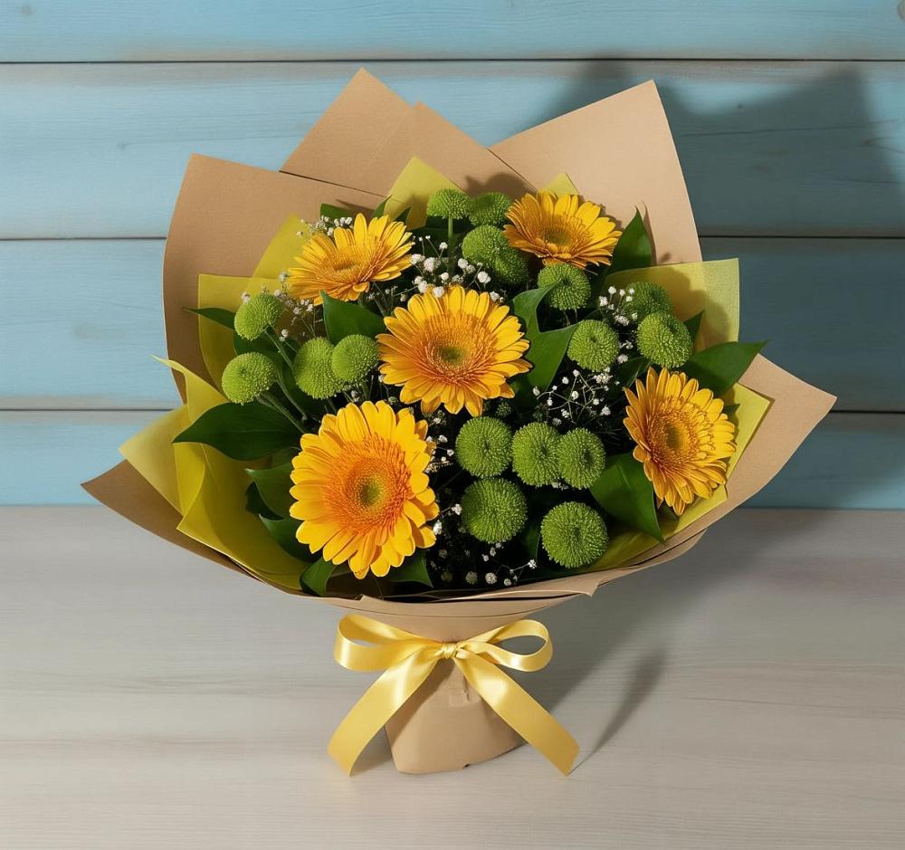 Букет цветов из: Герберы и Хризантемы в Сараи