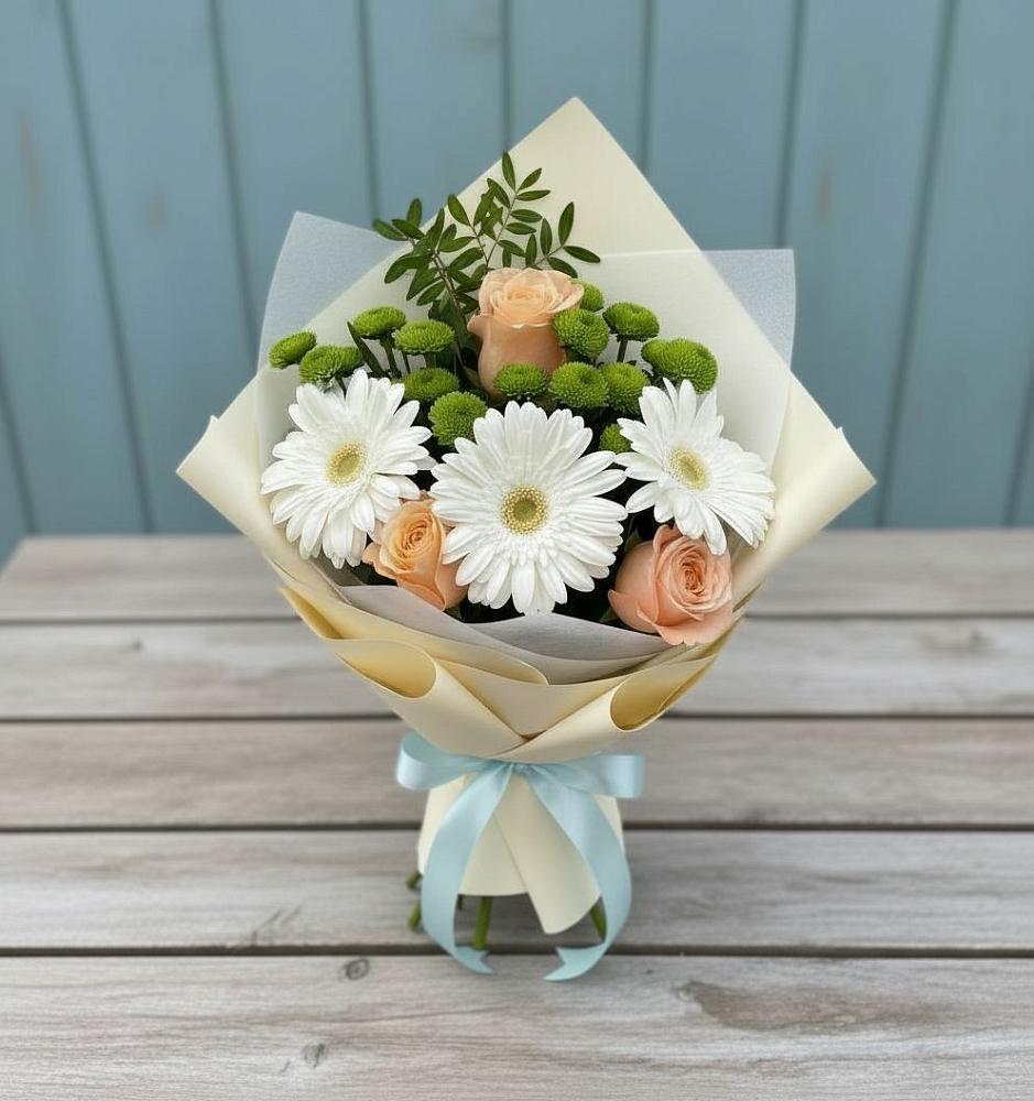 Букет цветов из: Герберы, Розы и Хризантемы в Сараи
