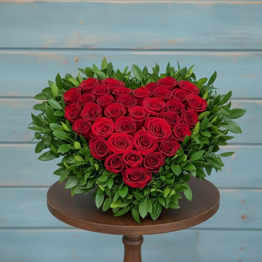 Цветочная композиция из Розы в виде сердца в Сараи