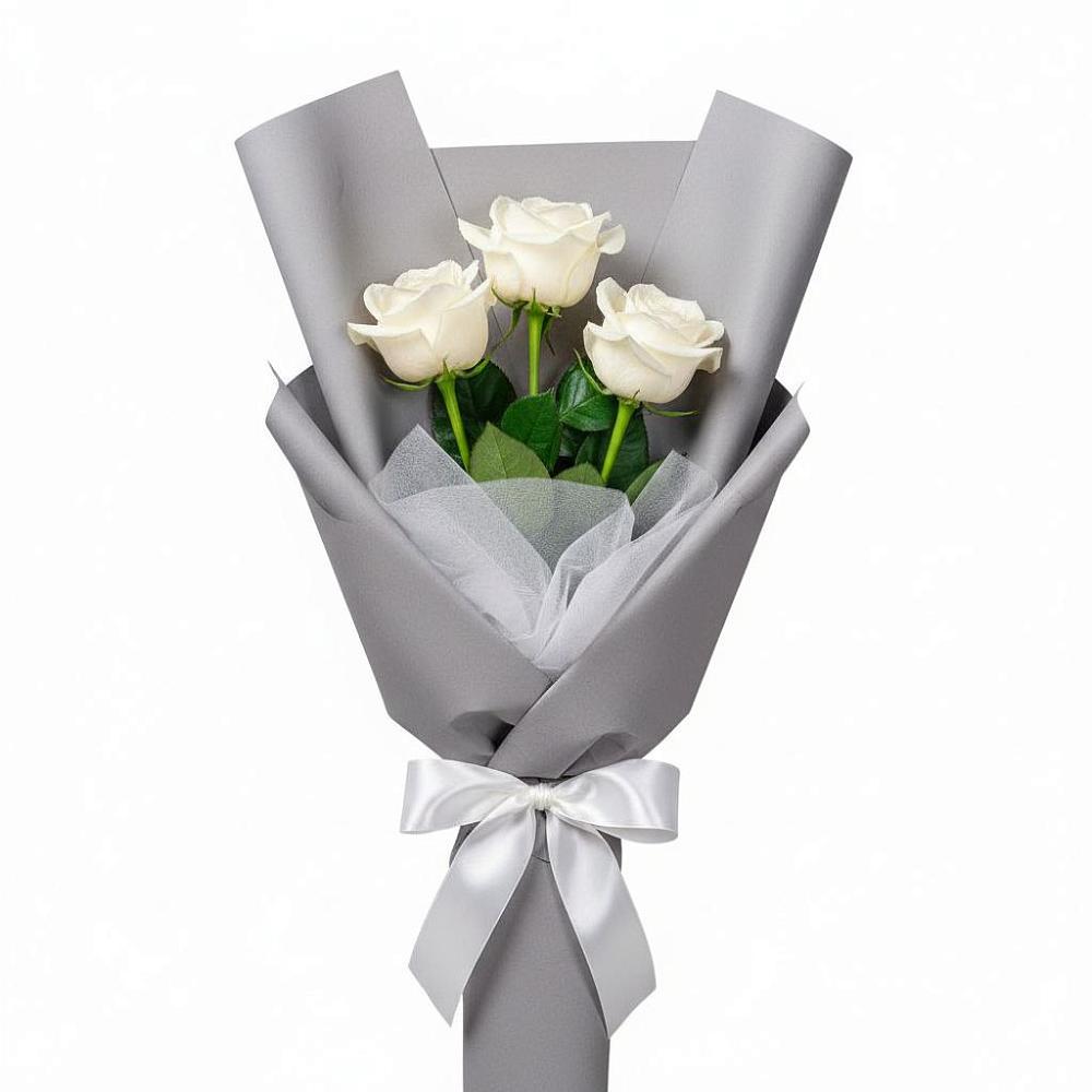 Букет 3 белые розы в Сараи