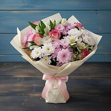 Букет цветов из:  Хризантемы, Альстромерии и Розы в Сараи