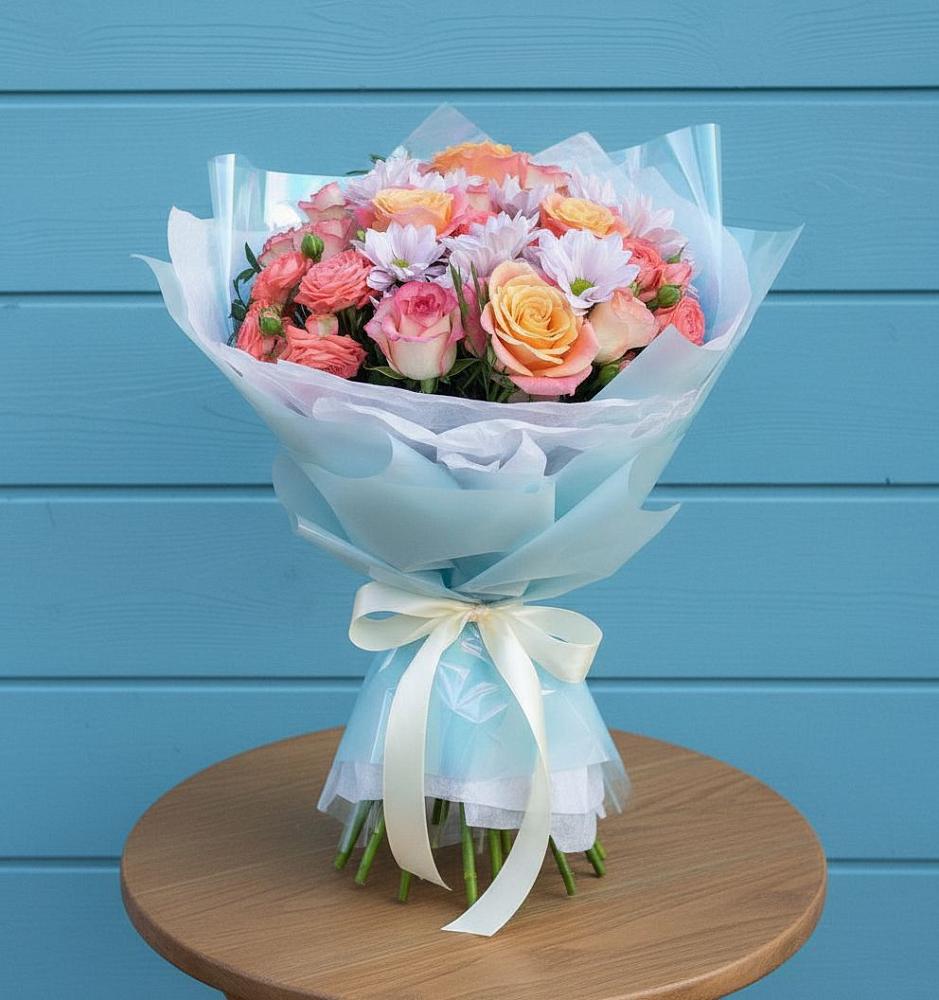 Букет цветов из: Хризантемы и Розы в Сараи