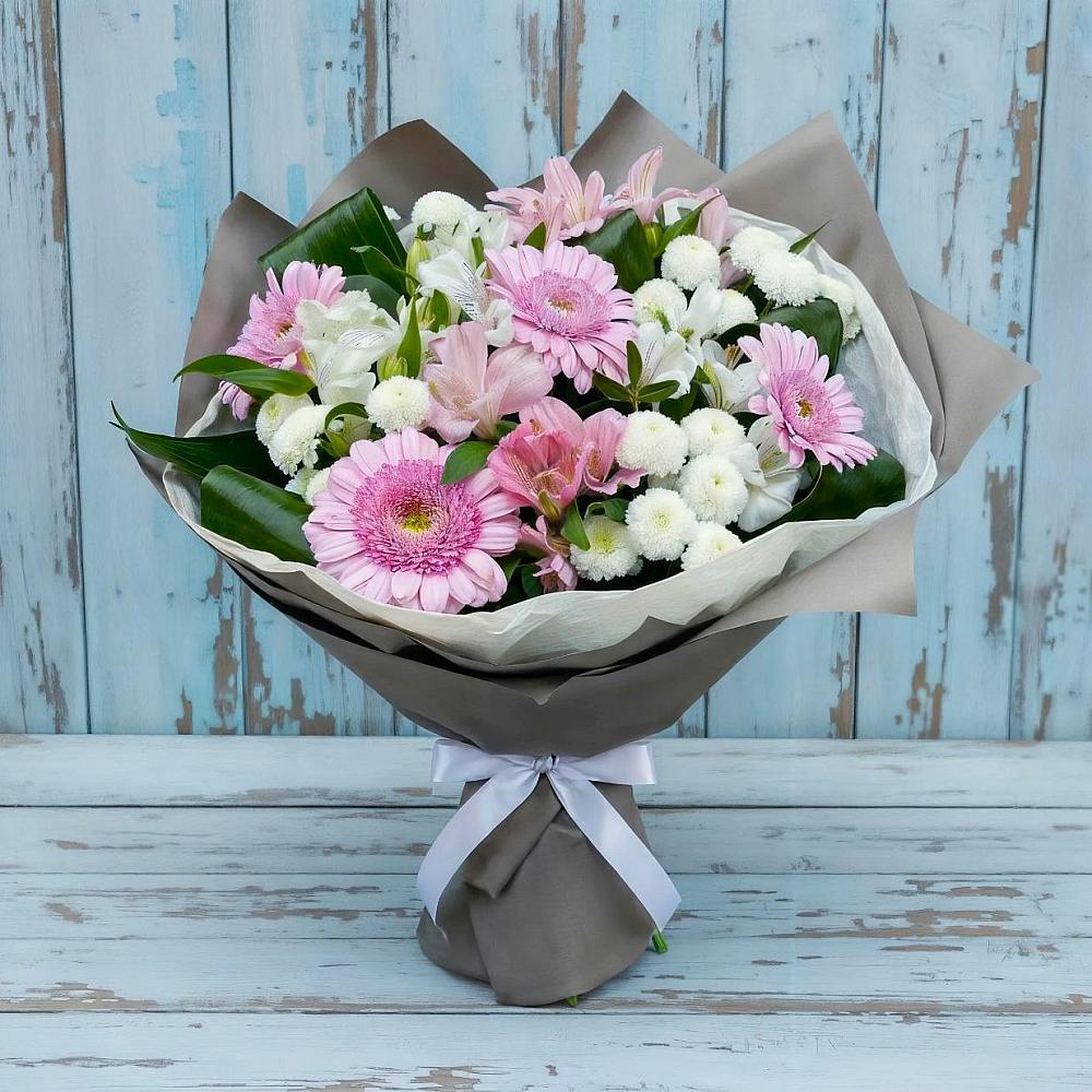 Букет цветов из: Герберы, Альстромерии и Хризантемы в Сараи